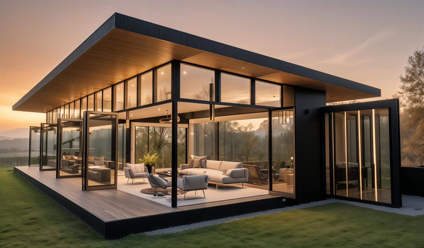 xPod Pavilion with floor-to-ceiling glazing and flat roof